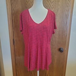 Roz & Ali Pink & Black Peplum Blouse - Size XL